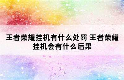 王者荣耀挂机有什么处罚 王者荣耀挂机会有什么后果